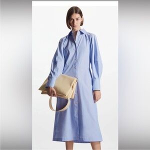 COS Structured Shirt Dress Light Blue Long sleeve Collared Size 10